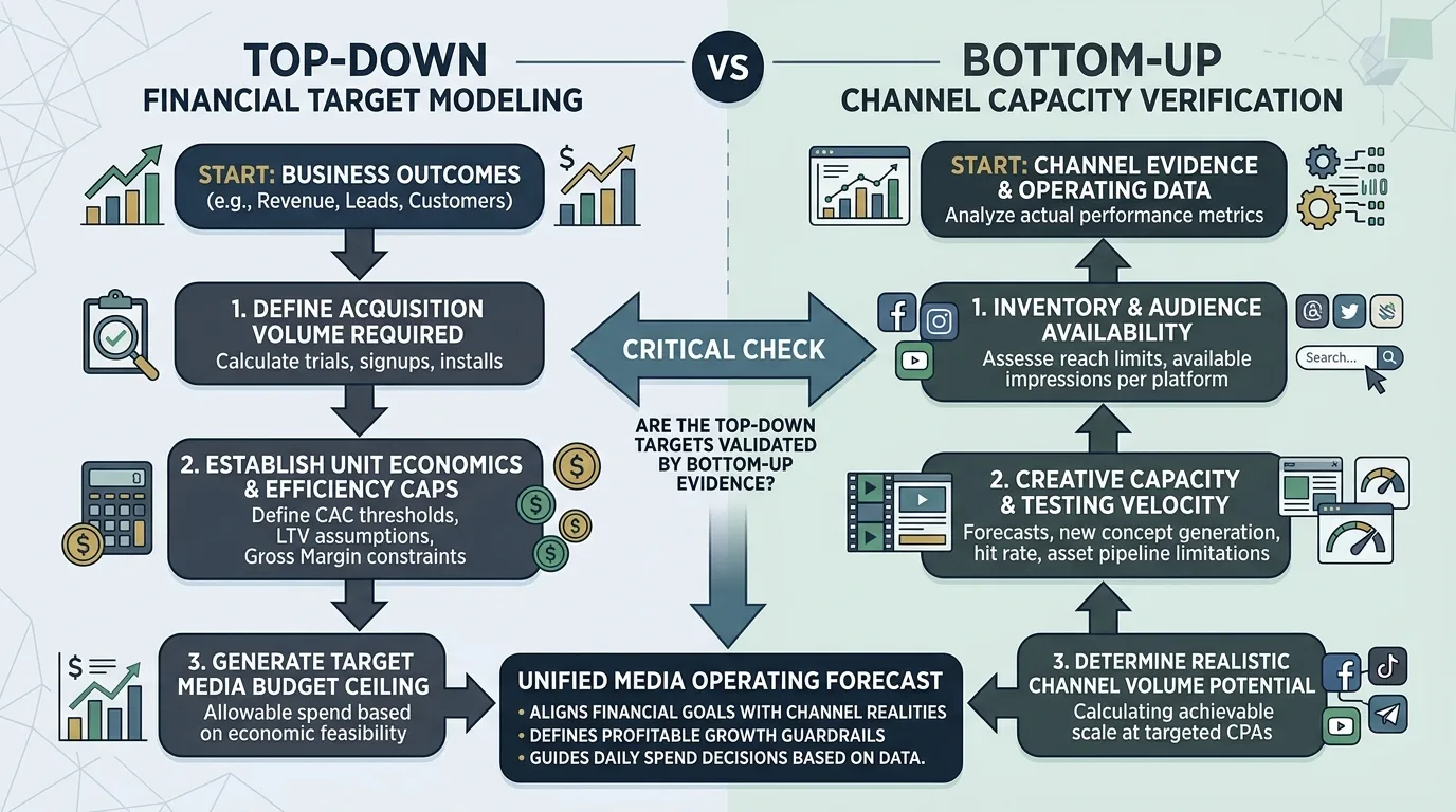 Top-down versus bottom-up media forecasting framework diagram