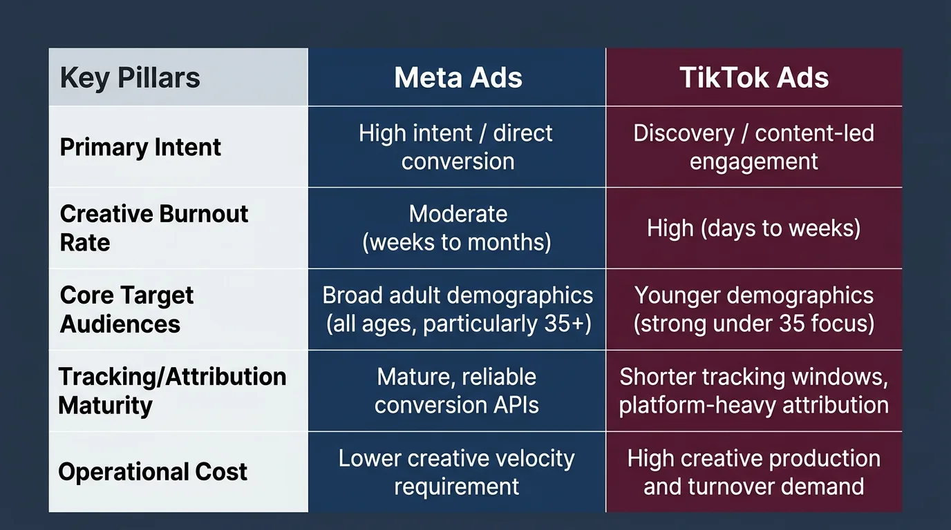 Comparison Table: Meta Ads vs TikTok Ads Core Differences
