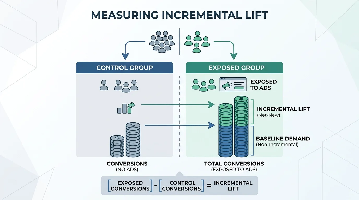 Infographic showing exposed vs control groups and incremental lift