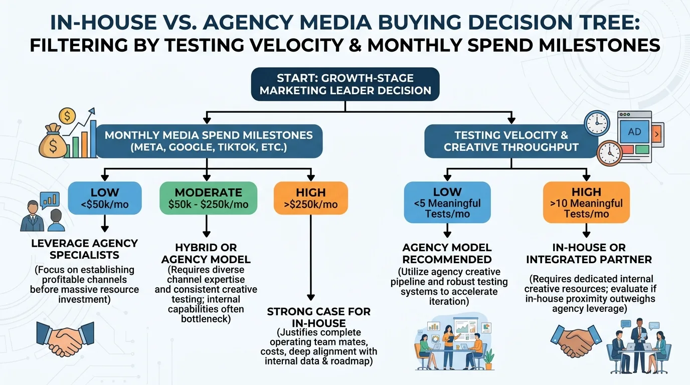 In-house vs Agency media buying decision tree flowchart