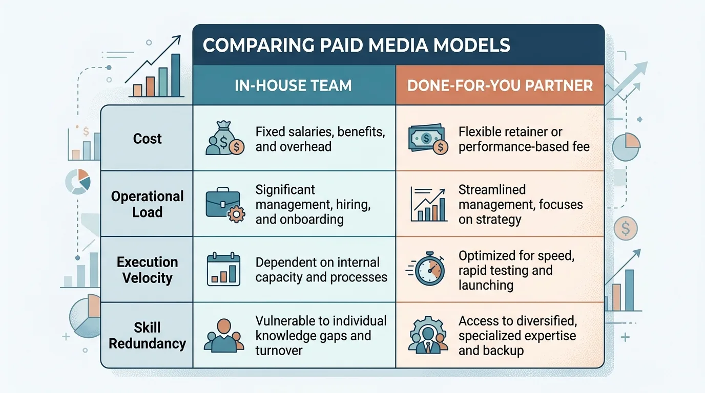 In-house vs Done-for-You Partner media buying comparison table
