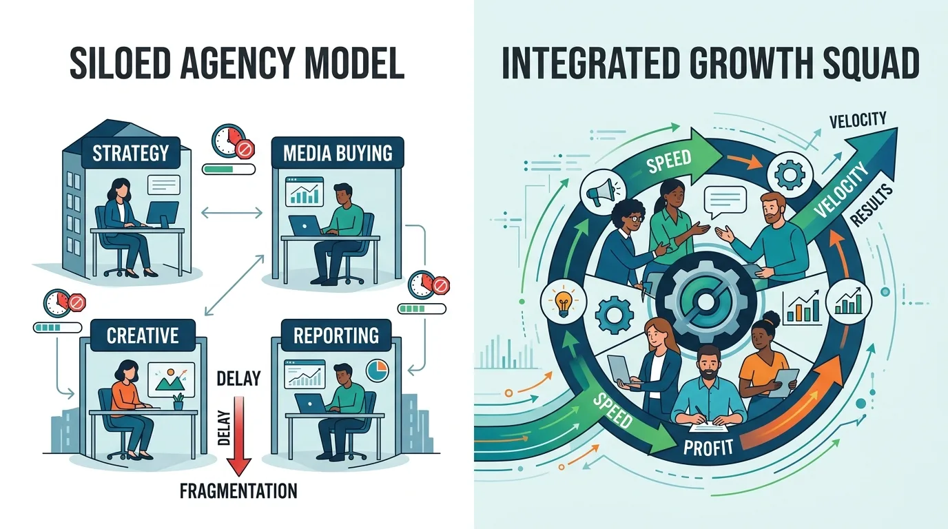 Siloed agency model versus an integrated growth squad structure