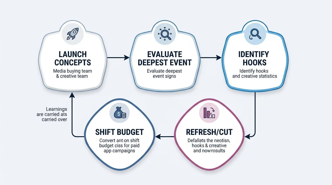 Creative testing and feedback loop for paid app campaigns
