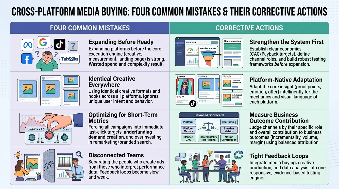 Comparison table of media buying mistakes and solutions